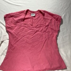 Oh My Gauze Womens Pink Cotton Crinkle Gauze Square Neck Cap Sleeve Top Boho L